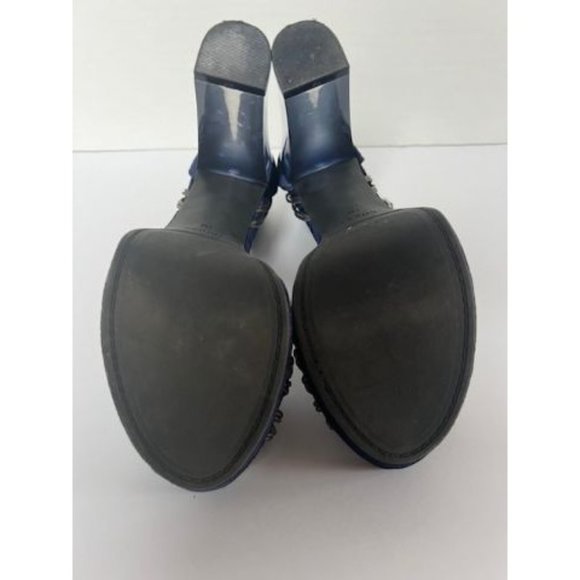 GUESS Peakabo Platform Open Toe Blue Velvet Suede & Pewter Shoes 7 M - Picture 5 of 8